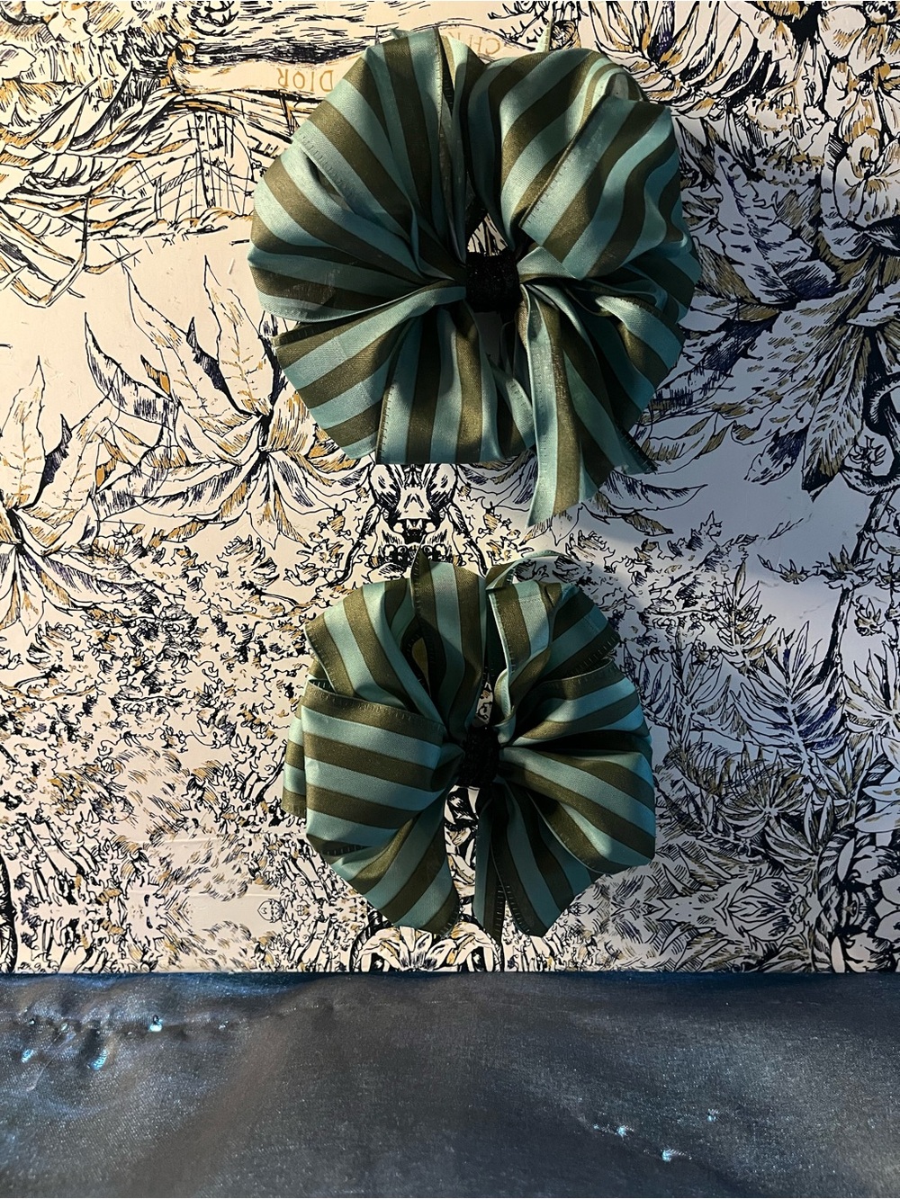 Handmade Striped Green Hair Bows Accessories